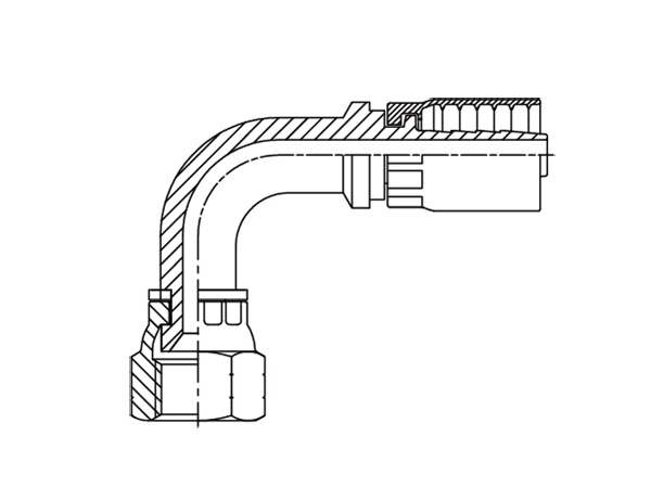 A drawing of DP9JCFF one piece hose fitting of DME&JDE.