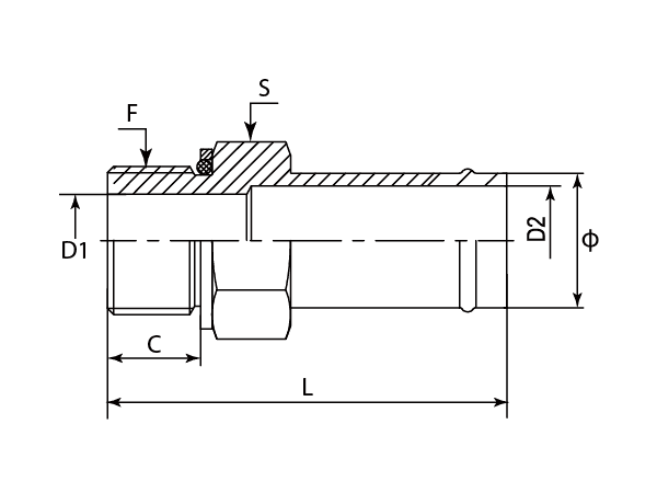 A drawing of DASTH106Q suction tail hydraulic adaptor of DME&JDE.