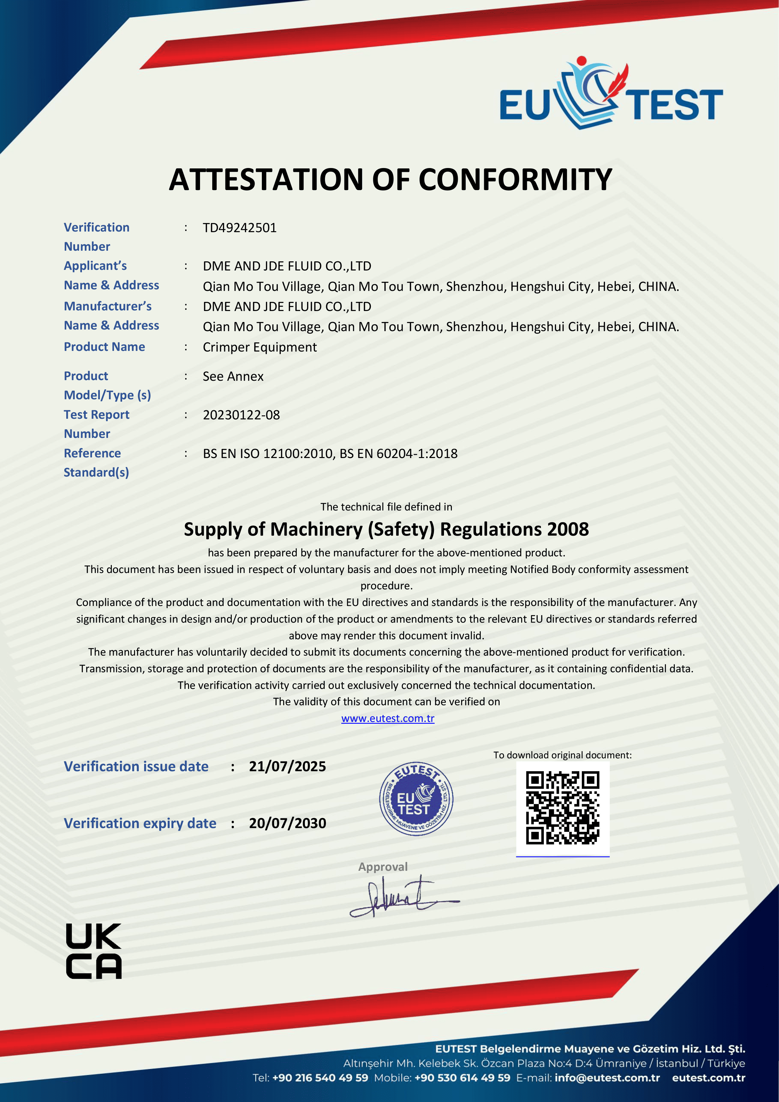 An UKCA certification cover.