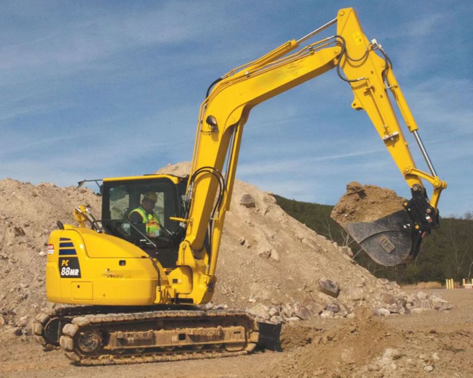 An excavator is excavating earth.