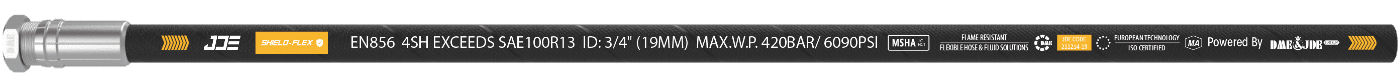 A GB/T 10544 4SH flexible hose is marked with the important information: brand, standard, sizes and part number.