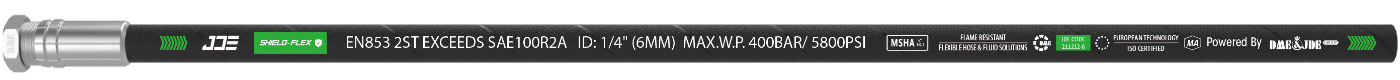 A GB/T 3683 2ST flexible hose is marked with the important information: brand, standard, sizes and part number.