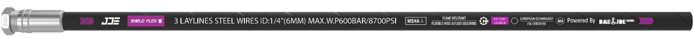 A GB/T 3683 3SW flexible hose is marked with the important information: brand, standard, sizes and part number.