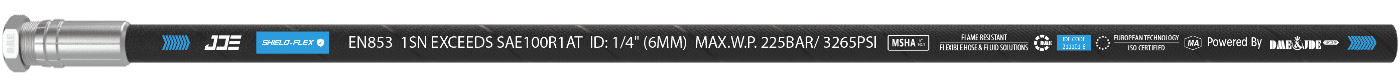 A GB/T 3683 R1ATS, 1SN flexible hose is marked with the important information: brand, standard, sizes and part number.