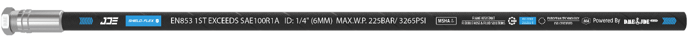 A ISO 1436 1ST flexible hose is marked with the important information: brand, standard, sizes and part number.