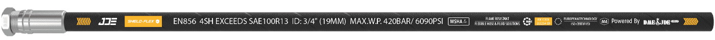 A ISO 3862 4SH flexible hose is marked with the important information: brand, standard, sizes and part number.