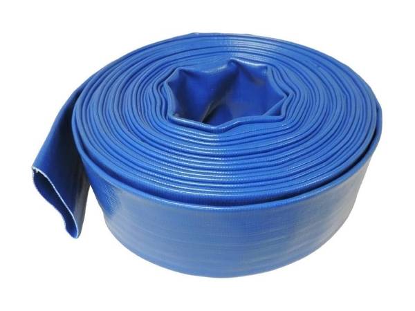 A roll of blue QFLEX layflat hose for irrigation