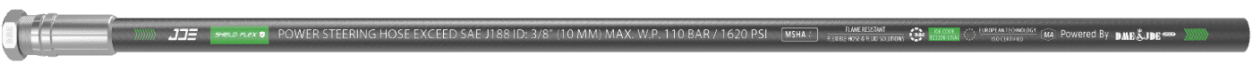 A SAE J188 High Pressure Power Steering Hose is marked with the important information: brand, standard, sizes and part number.
