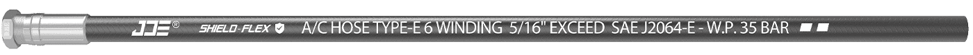 A SAE J2064 Type E 6 layer air condition hose is marked with the important information: brand, standard, sizes and part number.