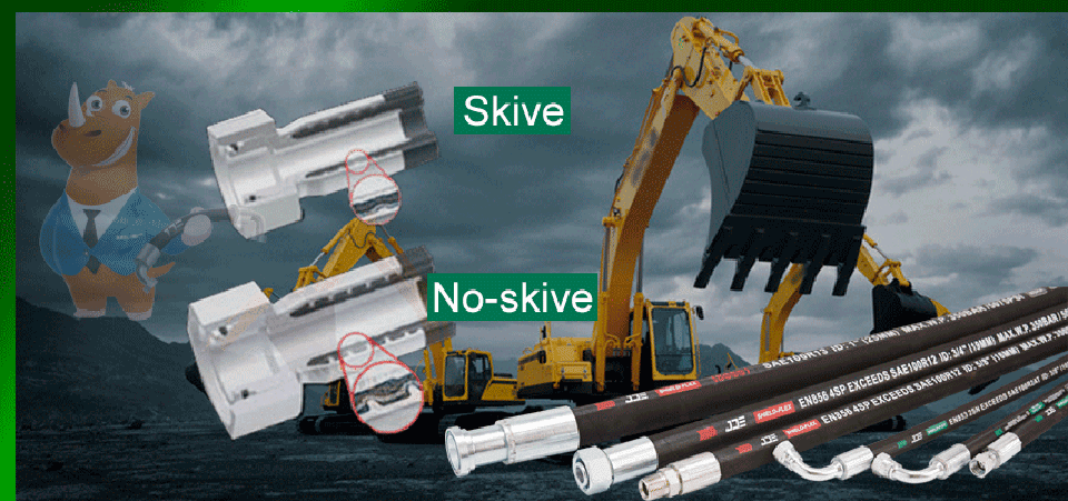 The detailed structure of both skive and no-skive hose fittings.