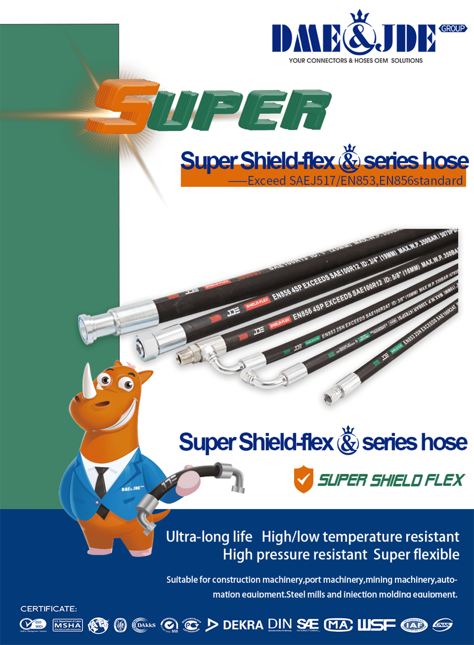 Mr. Niuniu and our super shield-flex series hoses in various sizes and colors